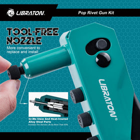 LIBRATON rivet gun in use on sheet metal illustrating secure fastening benefit