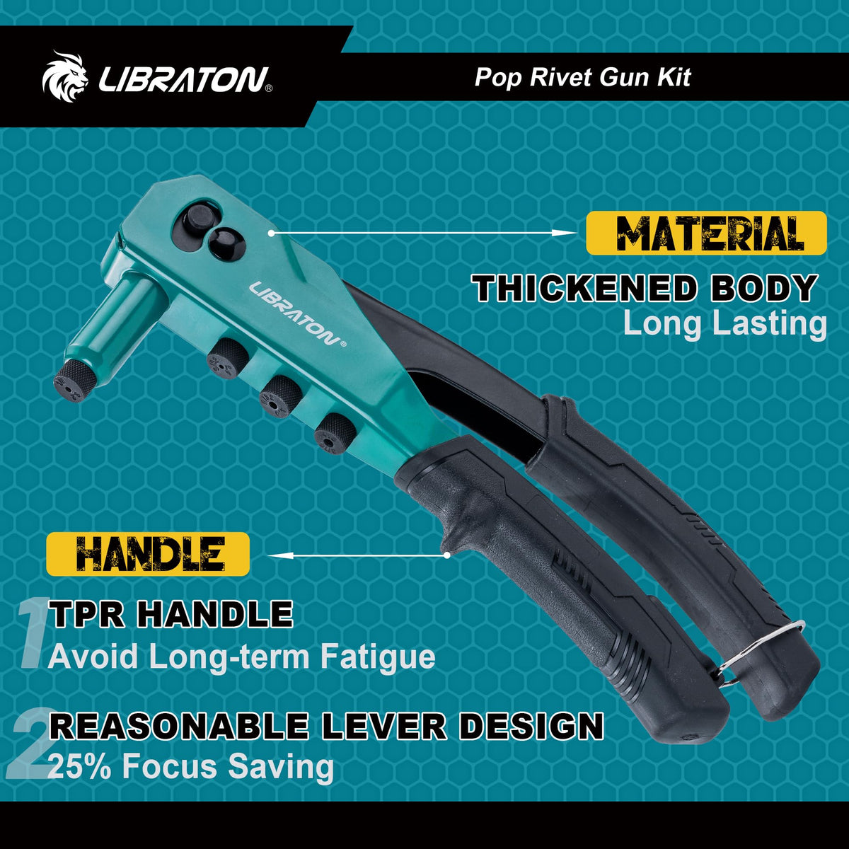 LIBRATON nosepieces and drill bits lined up for fast size changes benefit
