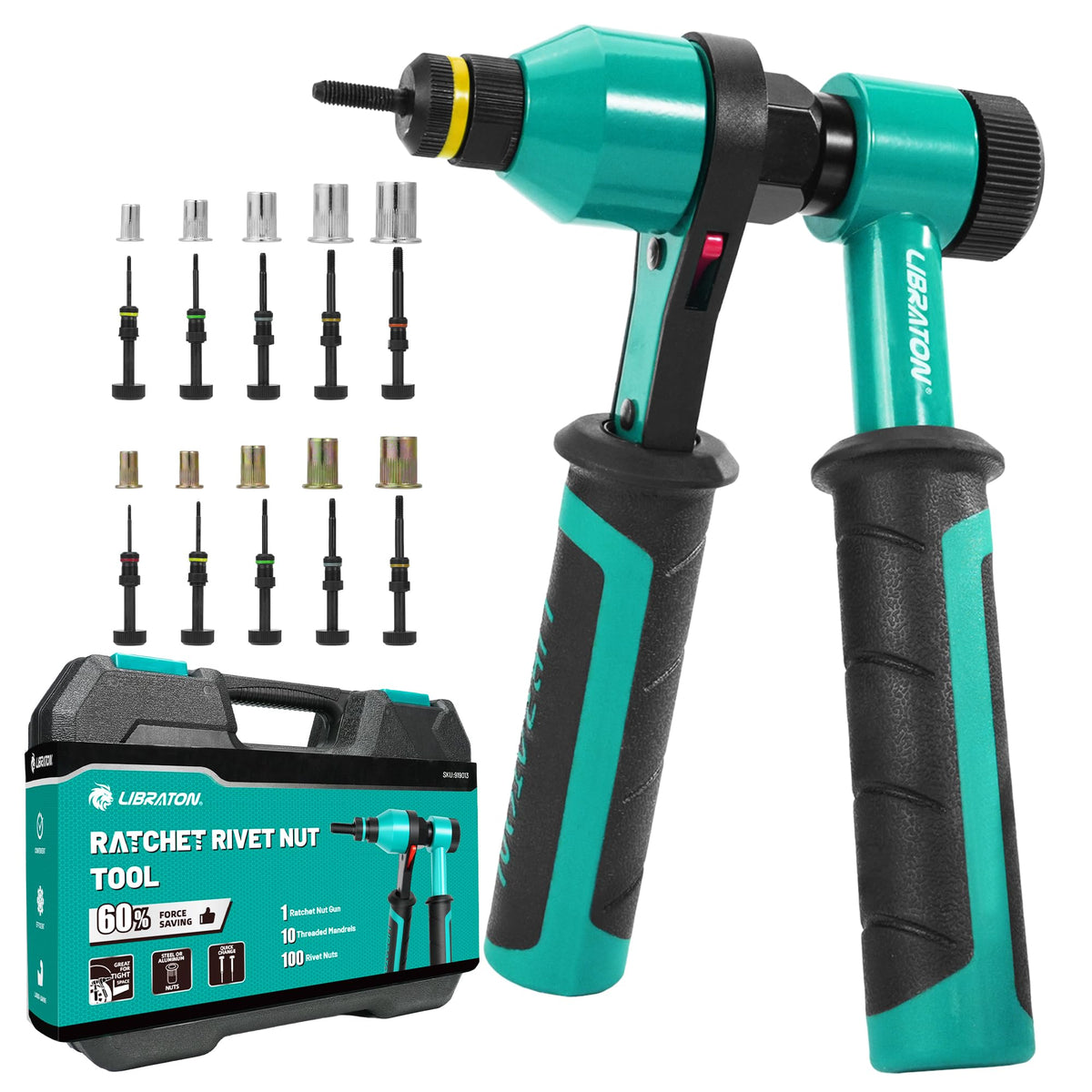 LIBRATON rivet nut tool front view showing compact head and durable finish
