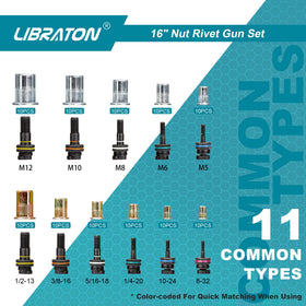 LIBRATON assorted rivet nuts laid out showing included sizes for immediate use