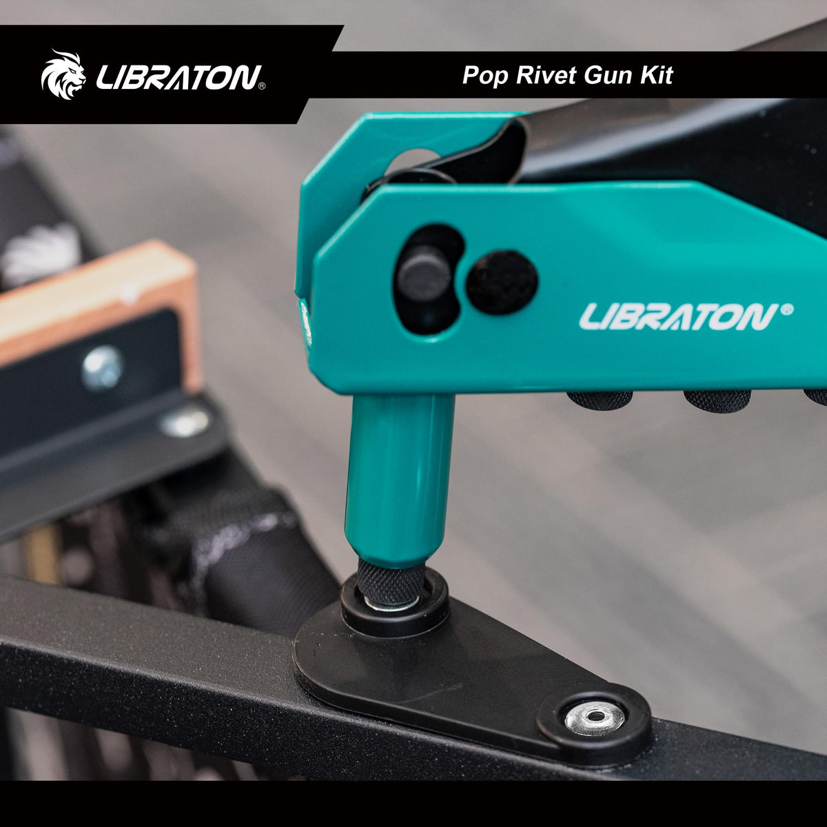 LIBRATON rivet gun beside ruler showing scale for correct fit benefit