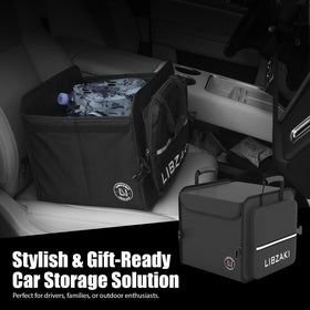 LI LIBZAKI compact fit pictured in a sedan backseat saving space and keeping items tidy
