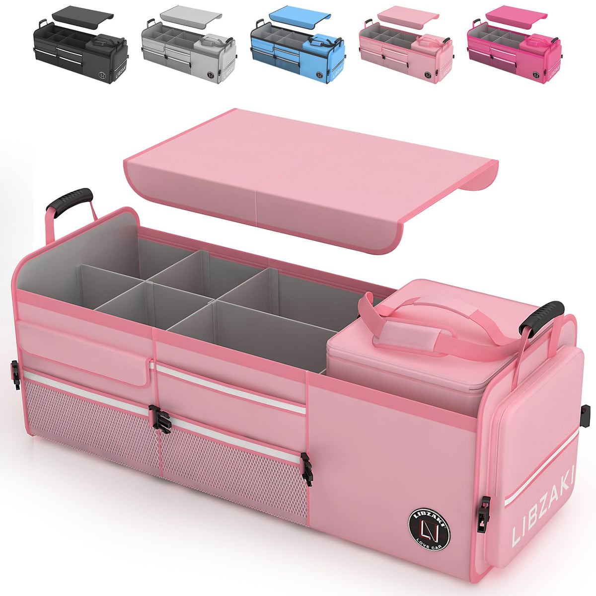 LIBZAKI front view showing full trunk organizer and compartments for quick grab convenience