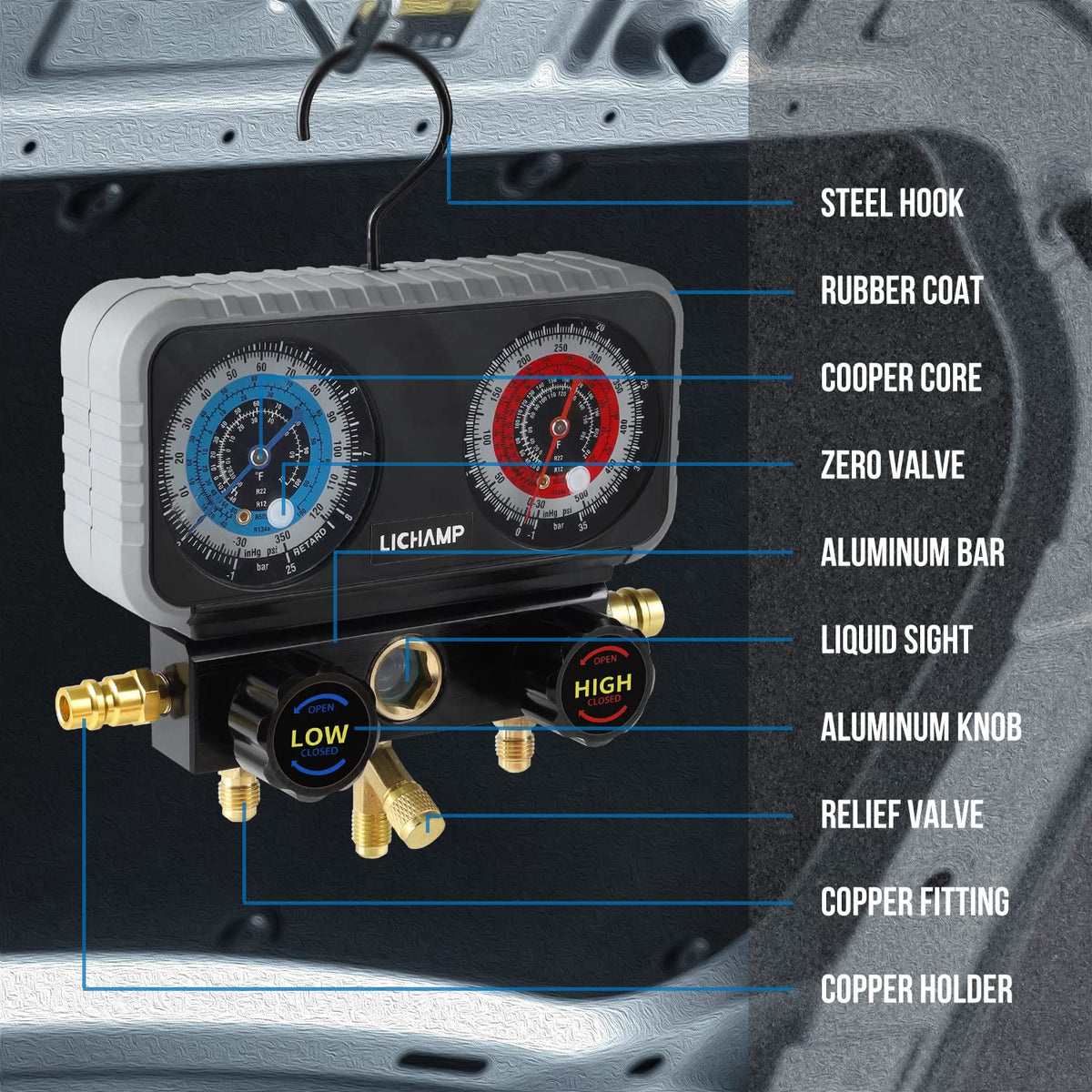 Lichamp assortment of adapters, can tap, screwdriver and safety gloves included