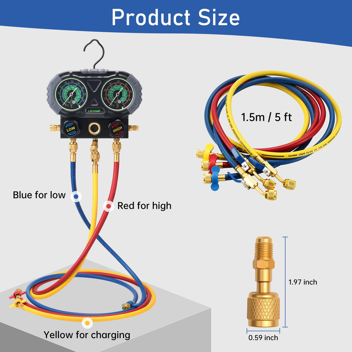 Lichamp color-coded red yellow blue valve ends preventing connection errors for faster service