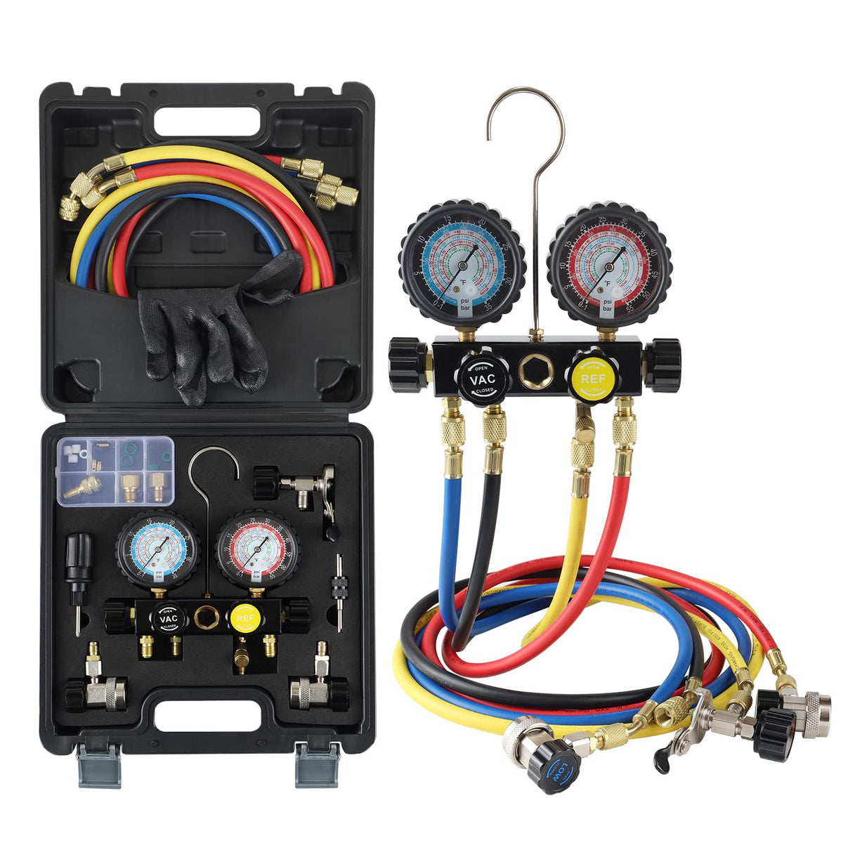 lichamp front manifold gauge set showing full kit and organized layout for efficient service