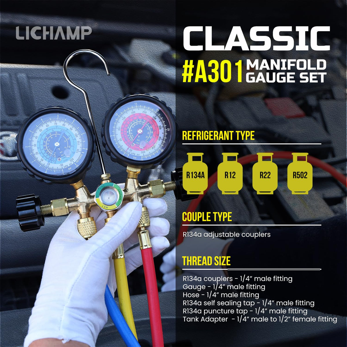 Lichamp heavy-duty 5ft hoses and brass couplers for reliable connections