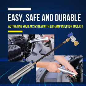 Lichamp injector installed in a vehicle engine bay showing real‑world service use