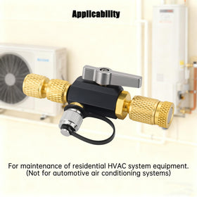 Lichamp tool mounted on HVAC equipment during service to minimize refrigerant loss