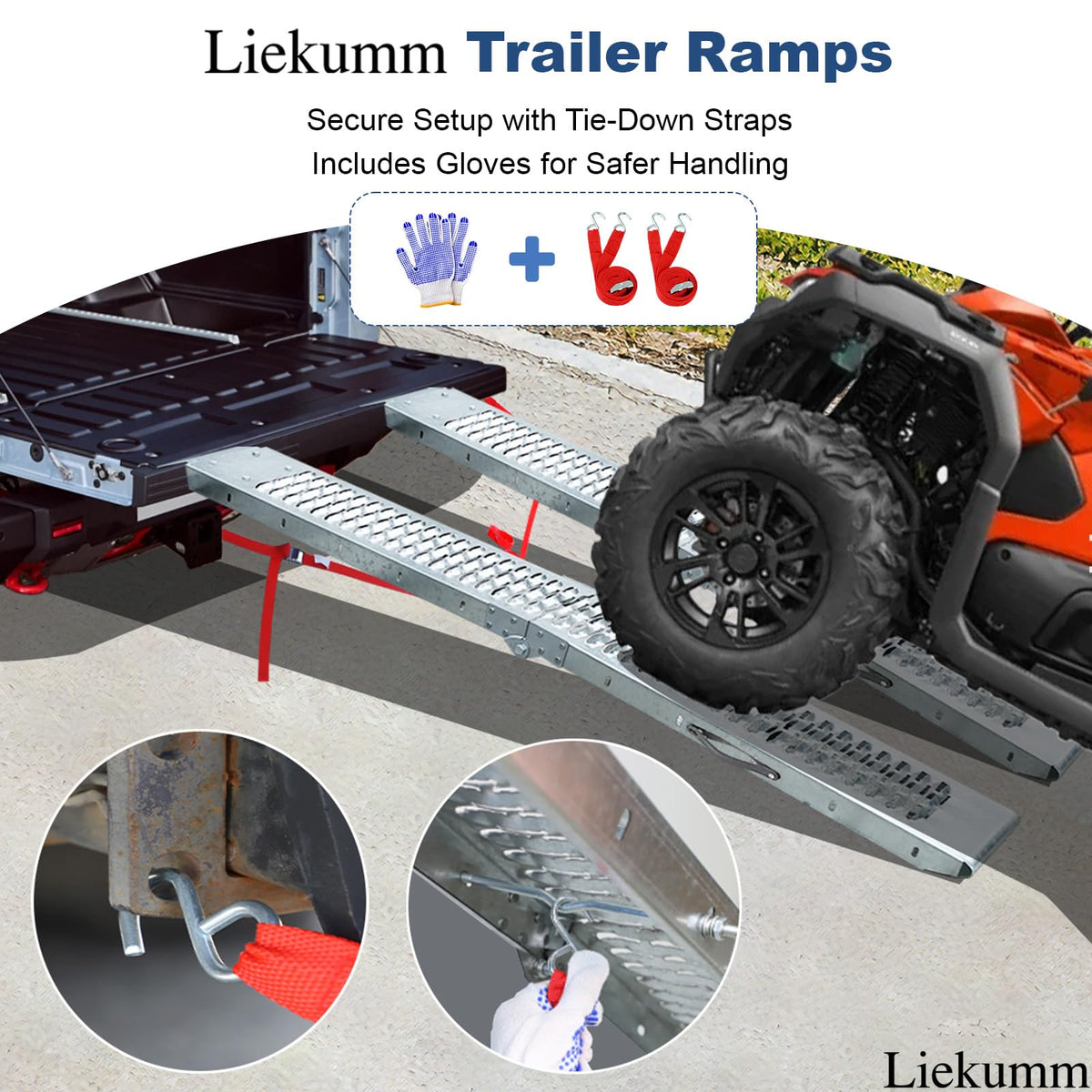 LIEKUMM ramp next to measuring ruler showing dimensions and fit for truck beds