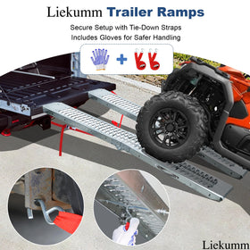 LIEKUMM ramp next to measuring ruler showing dimensions and fit for truck beds