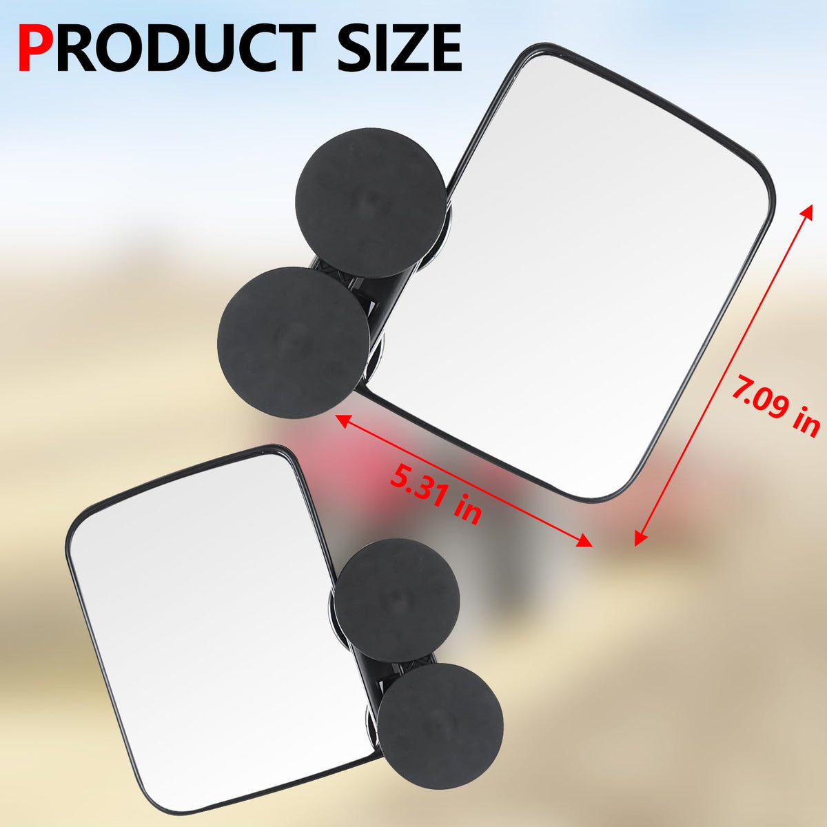 Lifronkit size comparison next to hand showing compact, large mirror