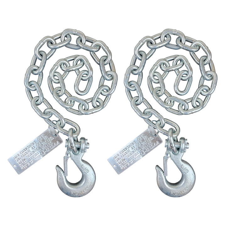 lifstar front packaging view showing two 5/16" x 33" chains and hooks, durable towing safety