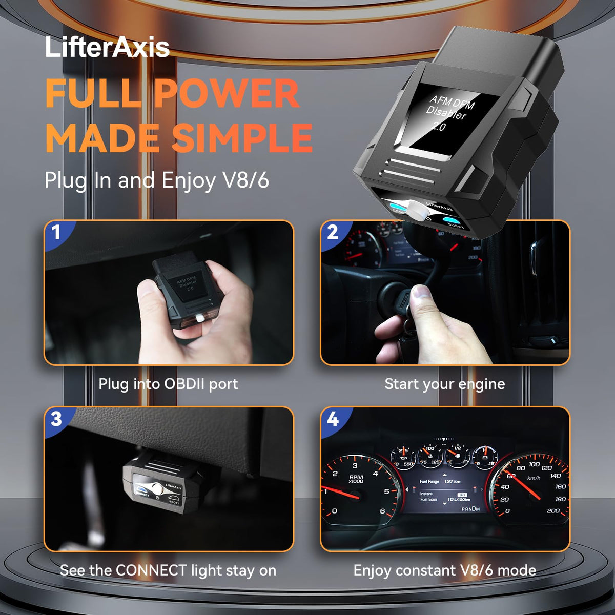 LifterAxis AFM disabler installed under hood demonstrating clean inline mounting