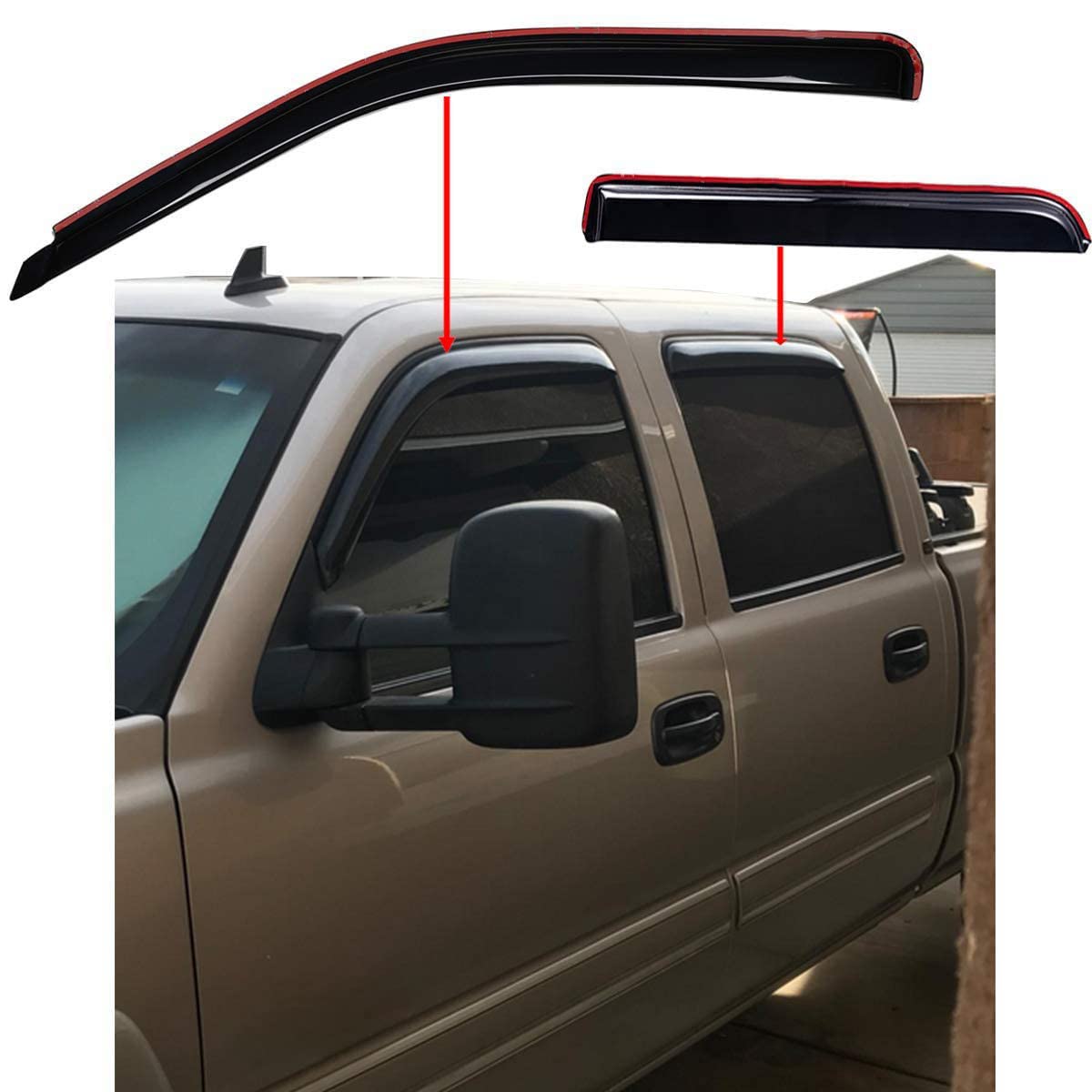 Lightronic installed rear door visor reducing rain entry and glare
