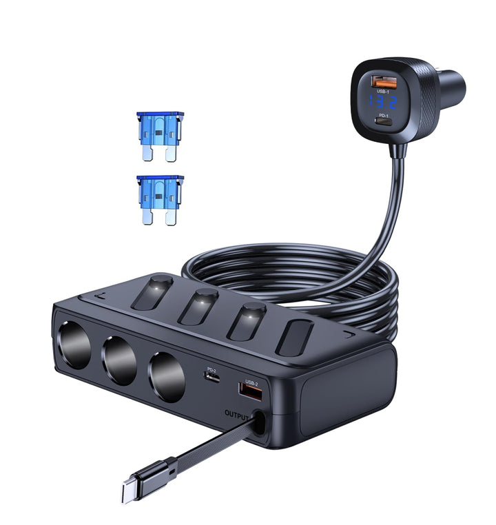 LIHAN front view of splitter showing ports and compact design for organized charging