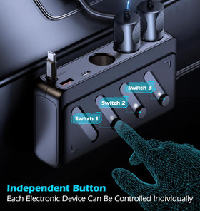 LIHAN installed in car dashboard demonstrating tidy, accessible power expansion