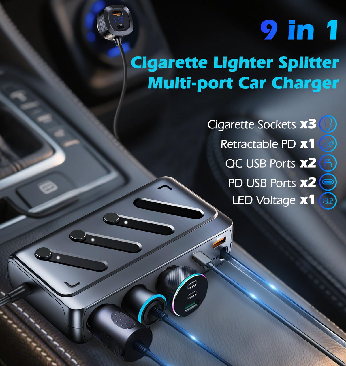 LIHAN retractable Type-C cable detail showing tidy cable storage and fast charging