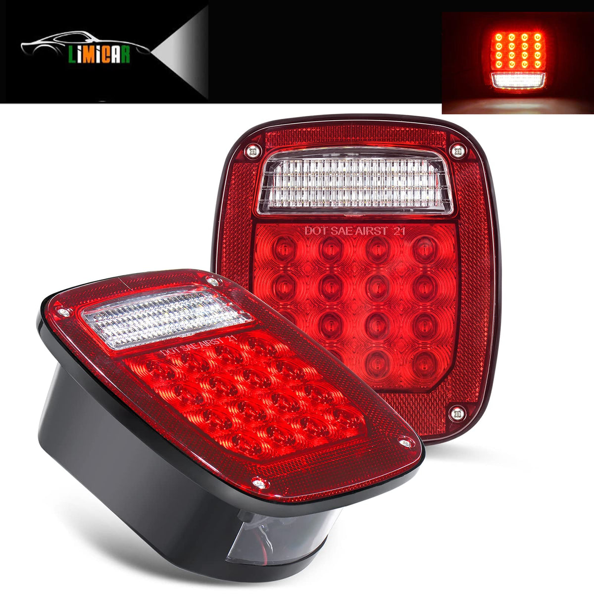 LIMICAR front-facing dual lights showing bright red and white LEDs for improved visibility