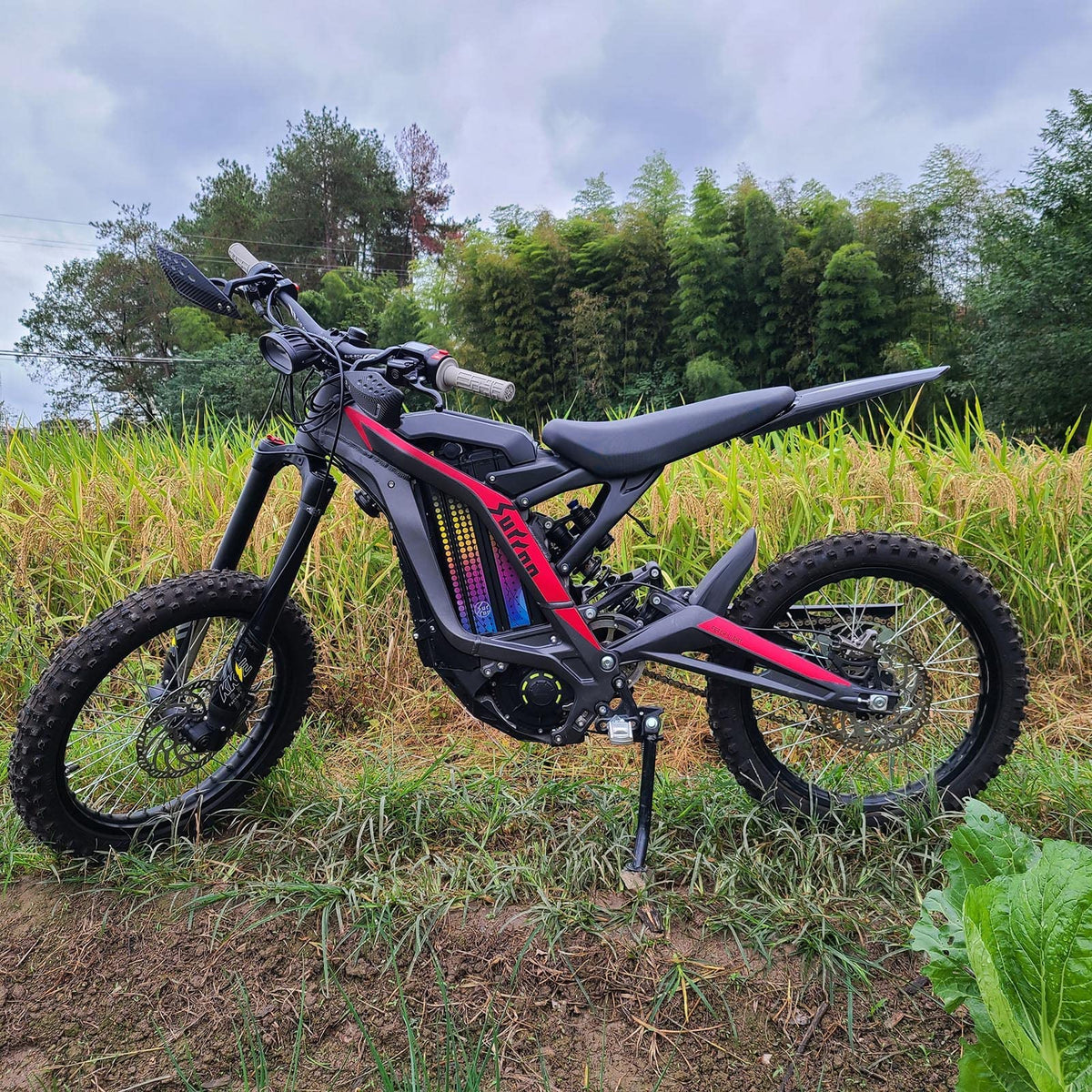 LINGQI RACING lifestyle shot on trail highlighting stylish wolf-tail visual impact