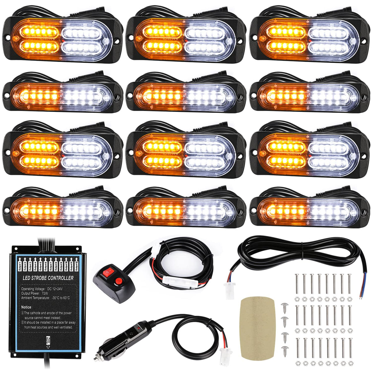 LINKITOM front view of 12pcs strobe kit showing even LED distribution and enhanced visibility