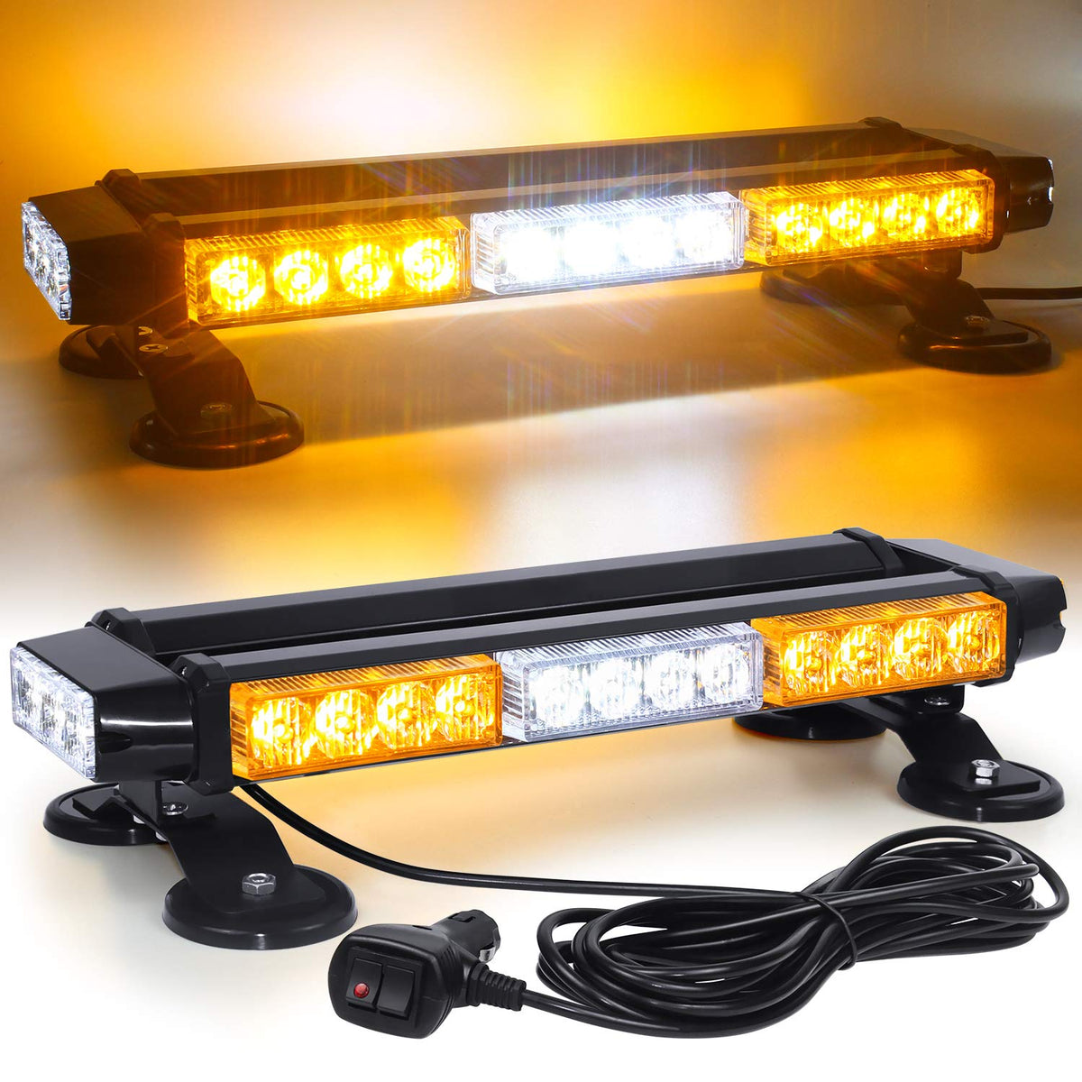 LINKITOM front view showing amber and white beams, improves roadside visibility