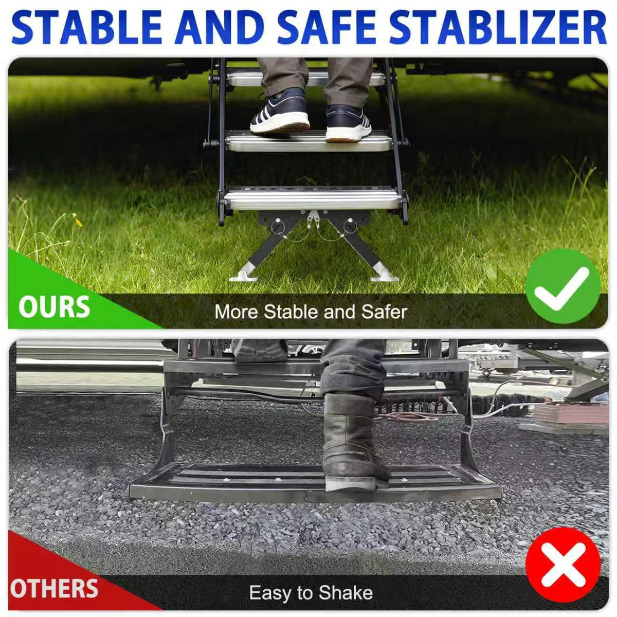 Linone stabilizer in use on gravel providing firm footing on uneven ground