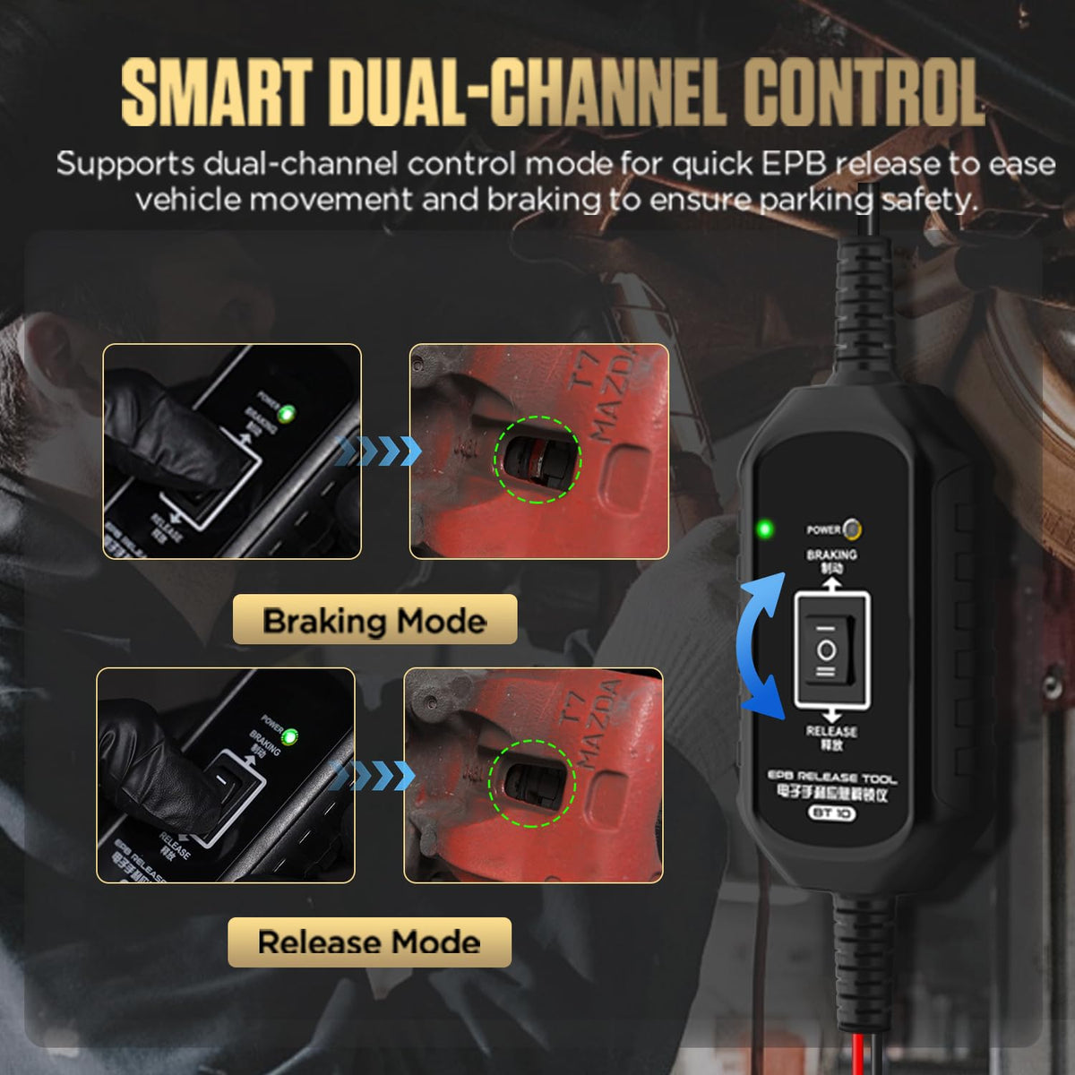 LINXINO BT10 close-up of rocker switch and LED power indicator for safety