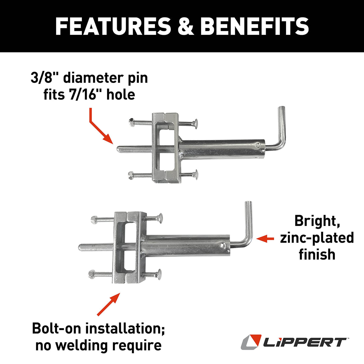 Lippert Components closeup of spring mechanism on pull pin, highlights secure automatic engagement