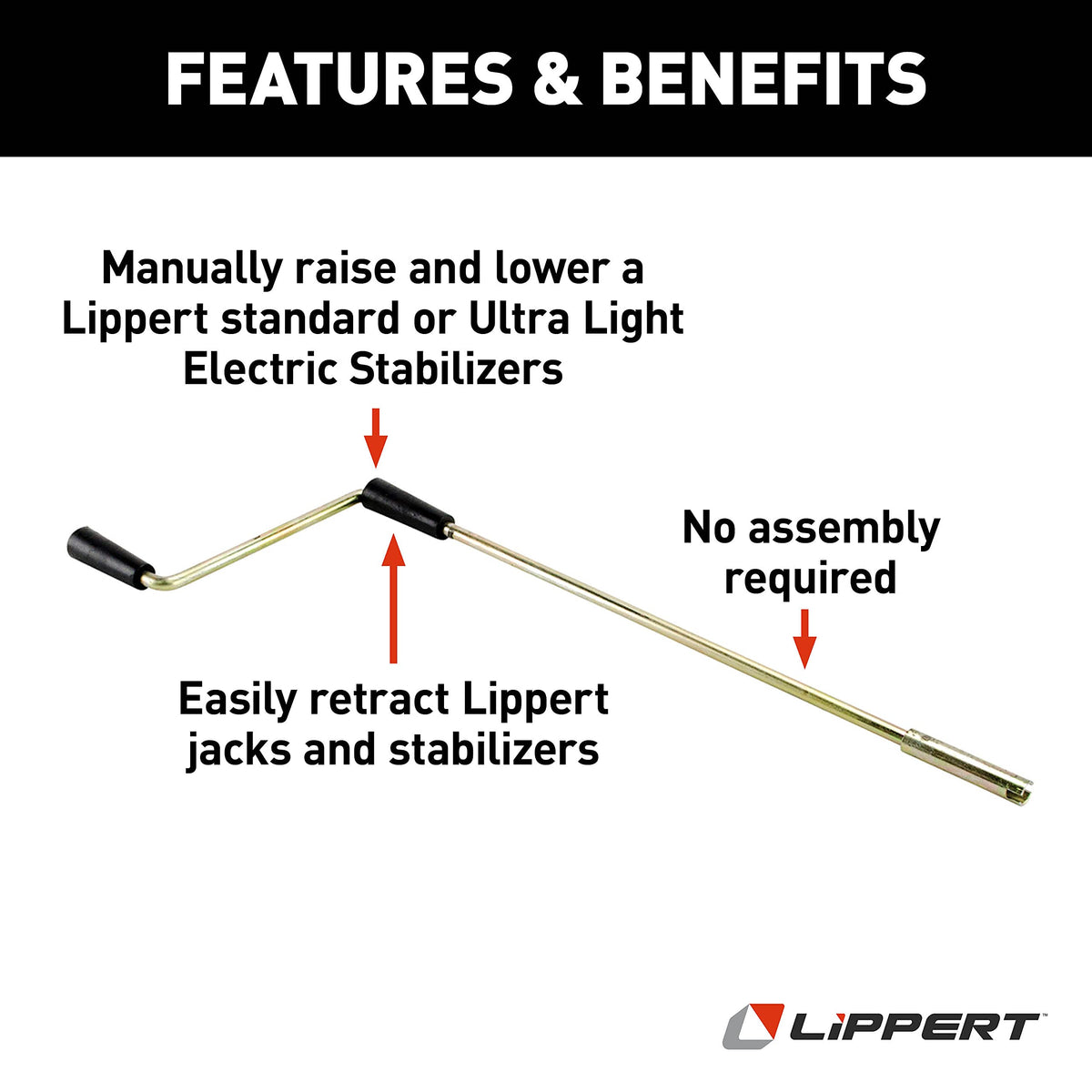 Lippert close-up of crank socket displaying precise fit and durable finish