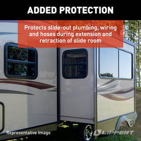 Lippert Flex Guard arched during retraction showing flexible protection and reduced stress