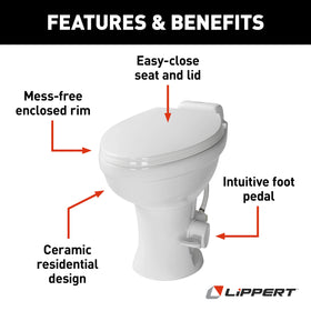Lippert Components Flow Max foot pedal detail for hands-free flushing and water savings