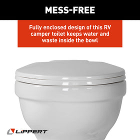 Lippert Components Flow Max staged in an RV bathroom lifestyle shot illustrating home-like comfort
