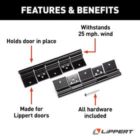 Lippert Components hinge close-up on pivot demonstrating solid construction and controlled resistance