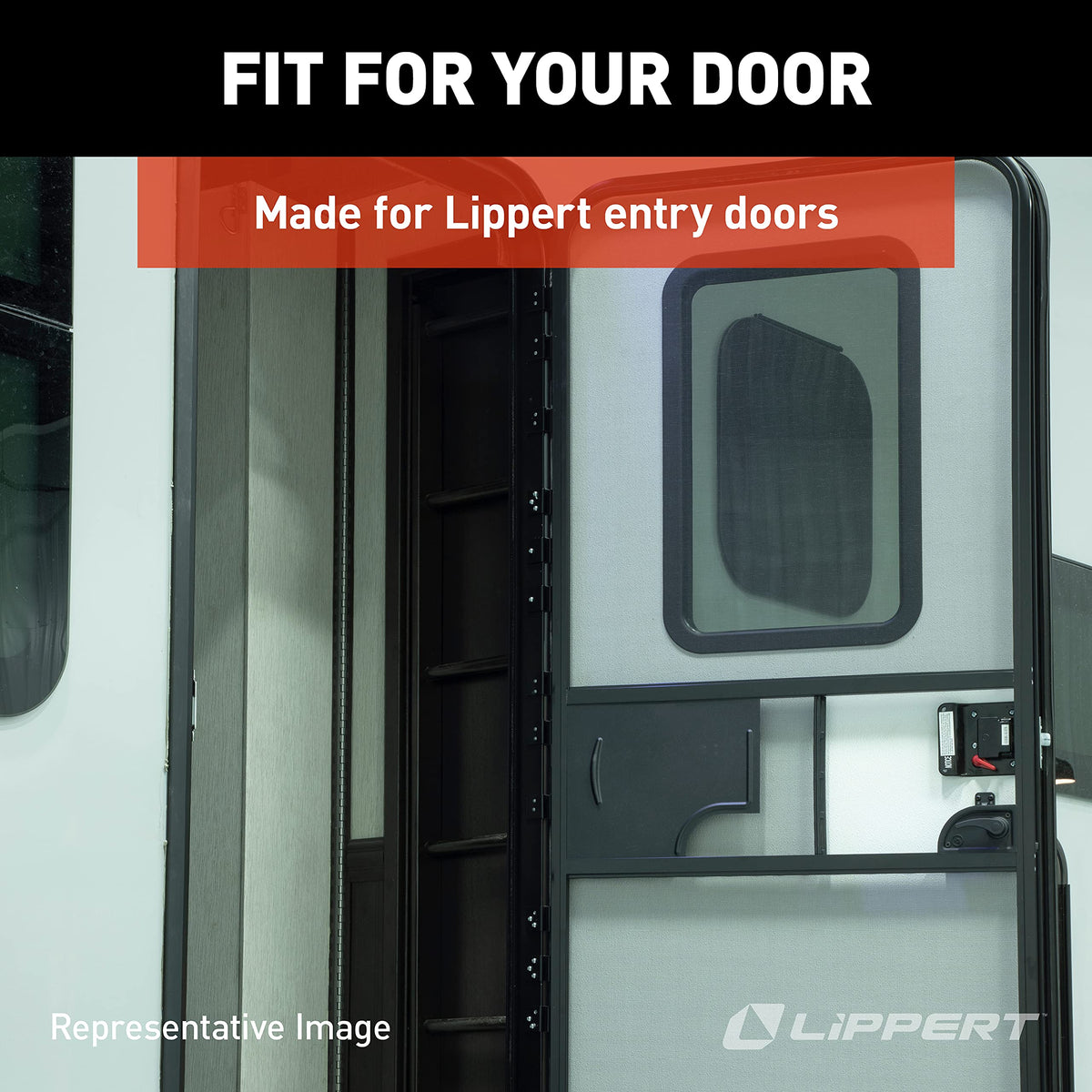 Lippert Components hinge side profile in white finish matching RV trim and unobtrusive appearance