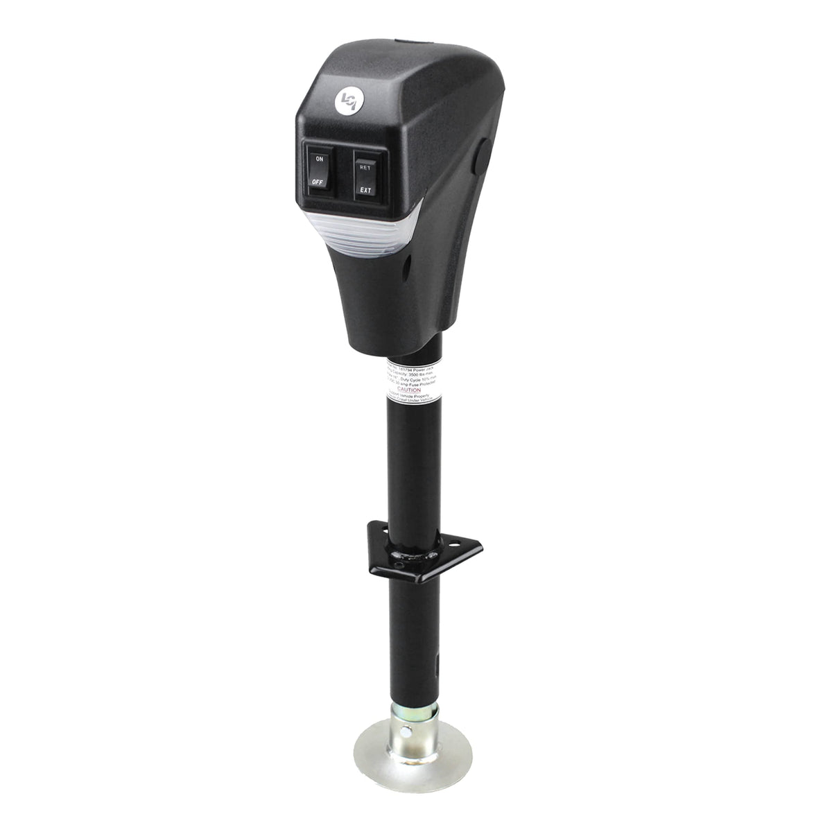 Lippert front view of electric tongue jack showing compact design and reliable lift