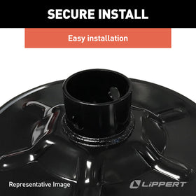 Lippert Components foot pad installed on jack demonstrating easy replacement benefit
