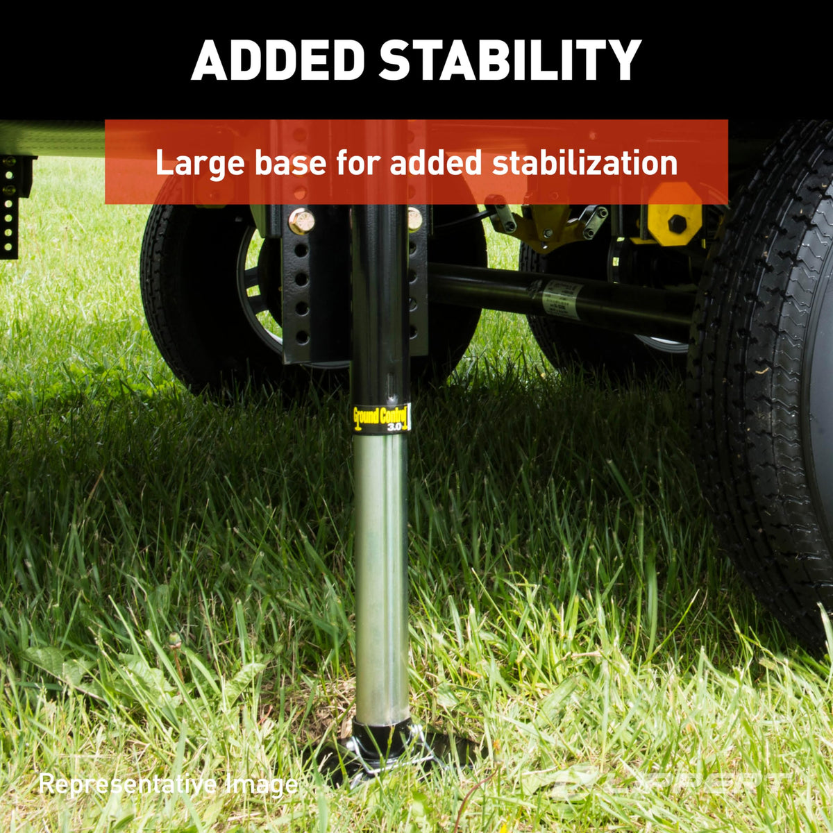 Lippert Components pad beside measuring tape showing 9-inch diameter for ground support