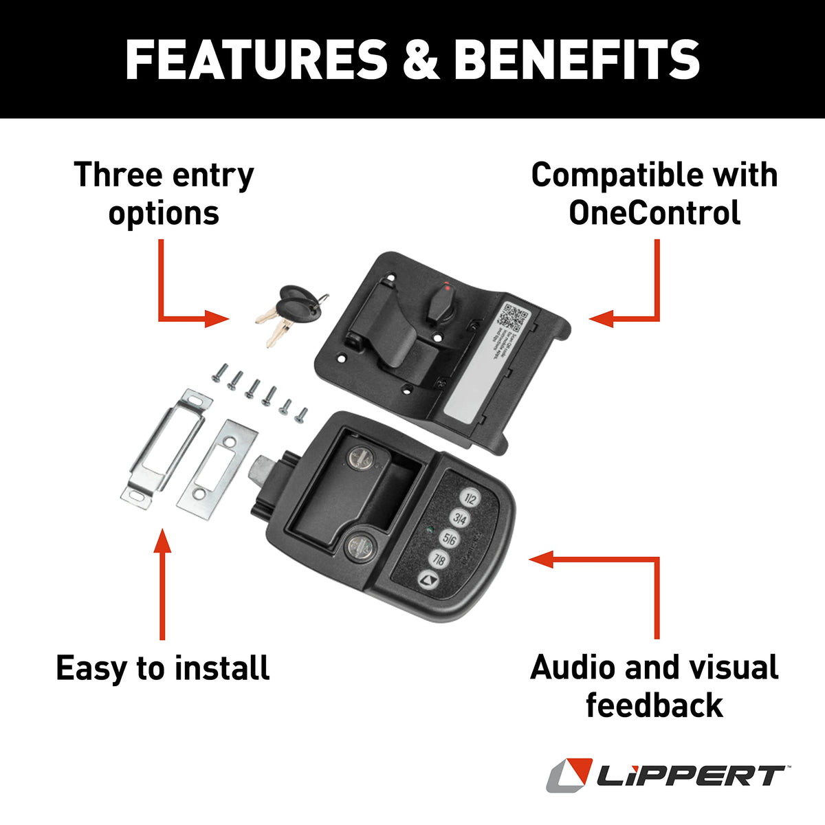 Lippert Components illuminated keypad close-up with visible buttons for easy night access