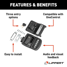 Lippert Components illuminated keypad close-up with visible buttons for easy night access