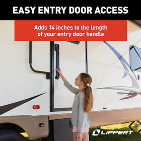 Lippert LatchXtend accessed from ground to unlatch RV door easily