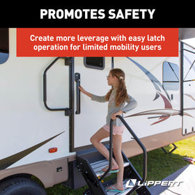 Lippert LatchXtend used from steps to avoid stepping backward for safety