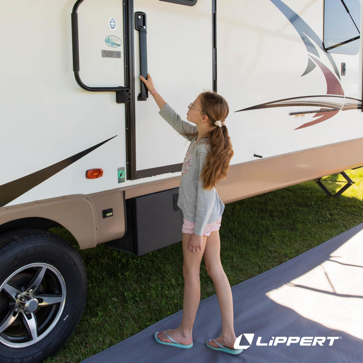 Lippert LatchXtend cast-aluminum and steel finish demonstrating durability