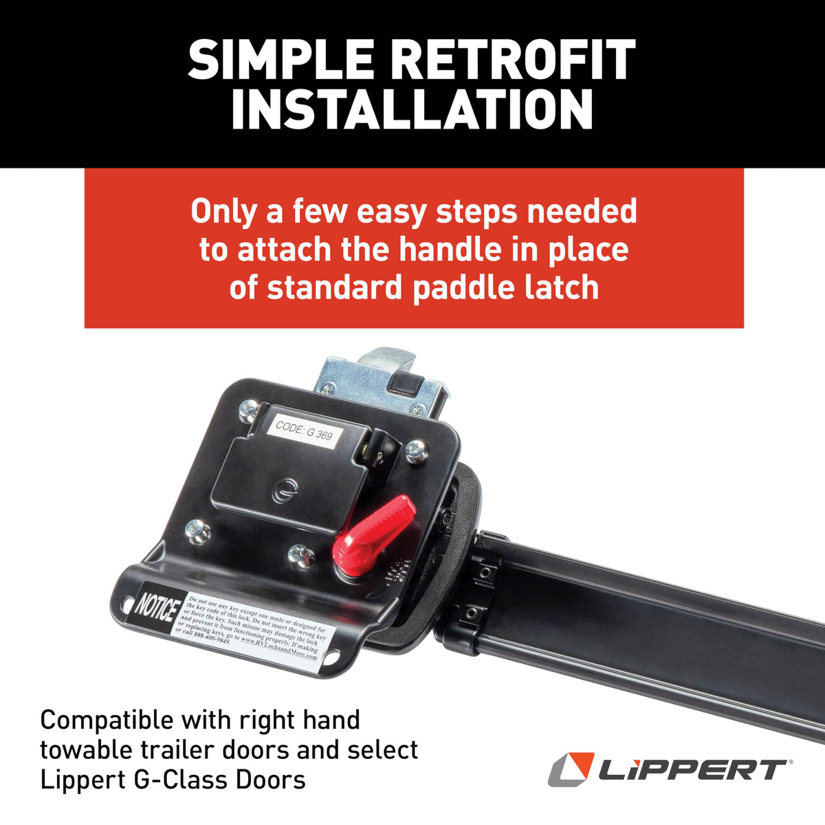 Lippert LatchXtend side profile showing 14-inch extension for leverage