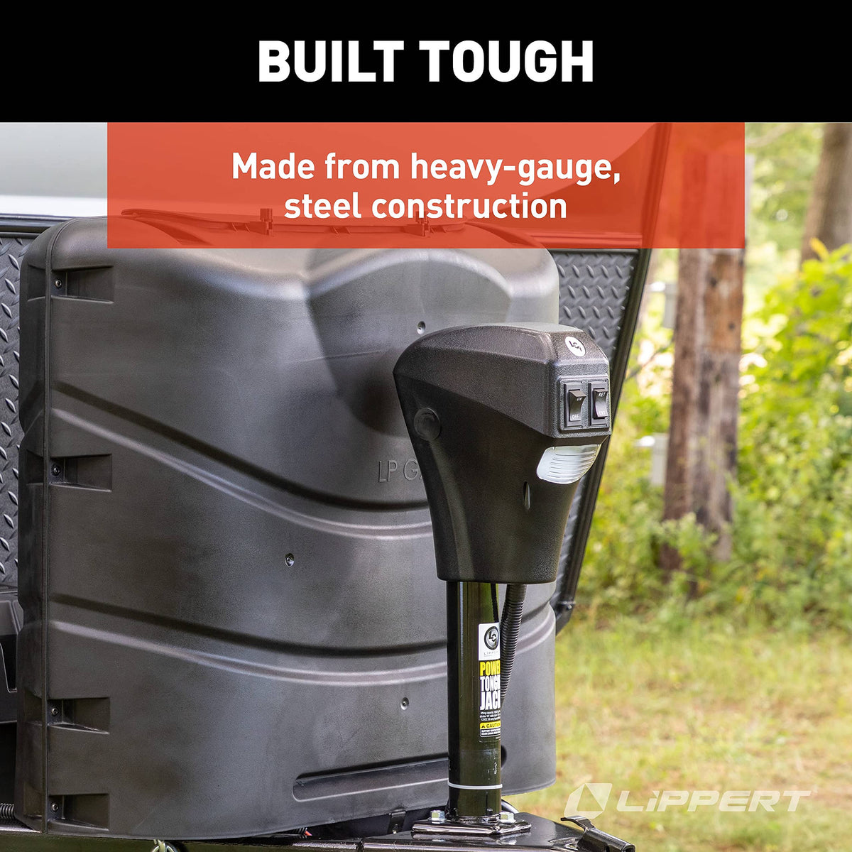 Lippert lifestyle image of trailer at campsite demonstrating fast setup benefit