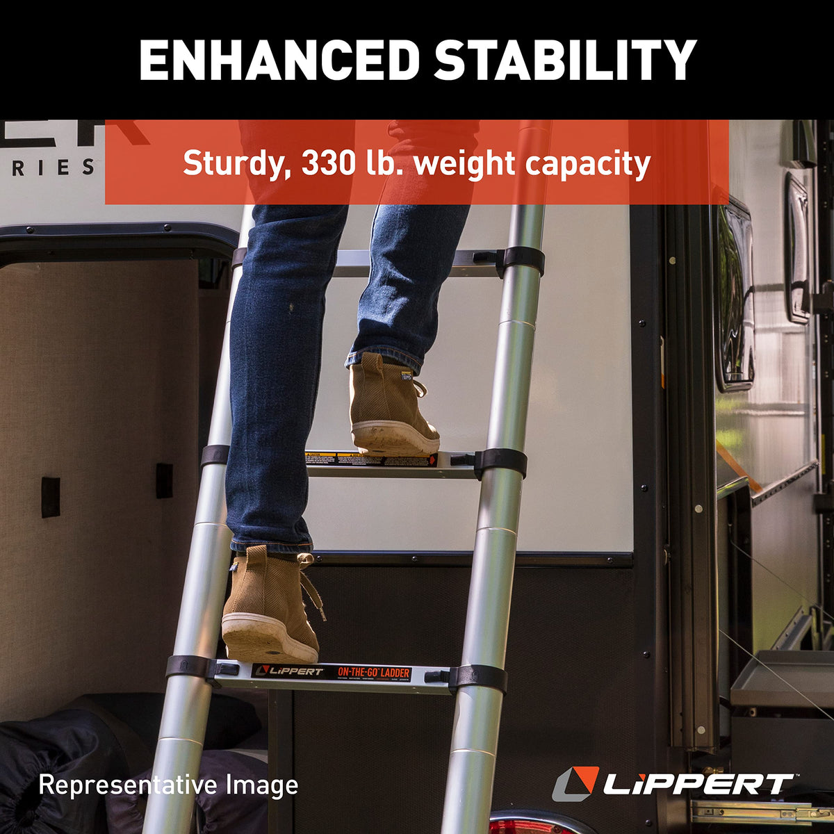 Lippert On-The-Go molded rubber feet close-up providing grip and surface protection