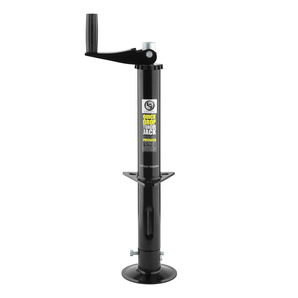 Lippert quick drop front view showing mount and black finish for durability