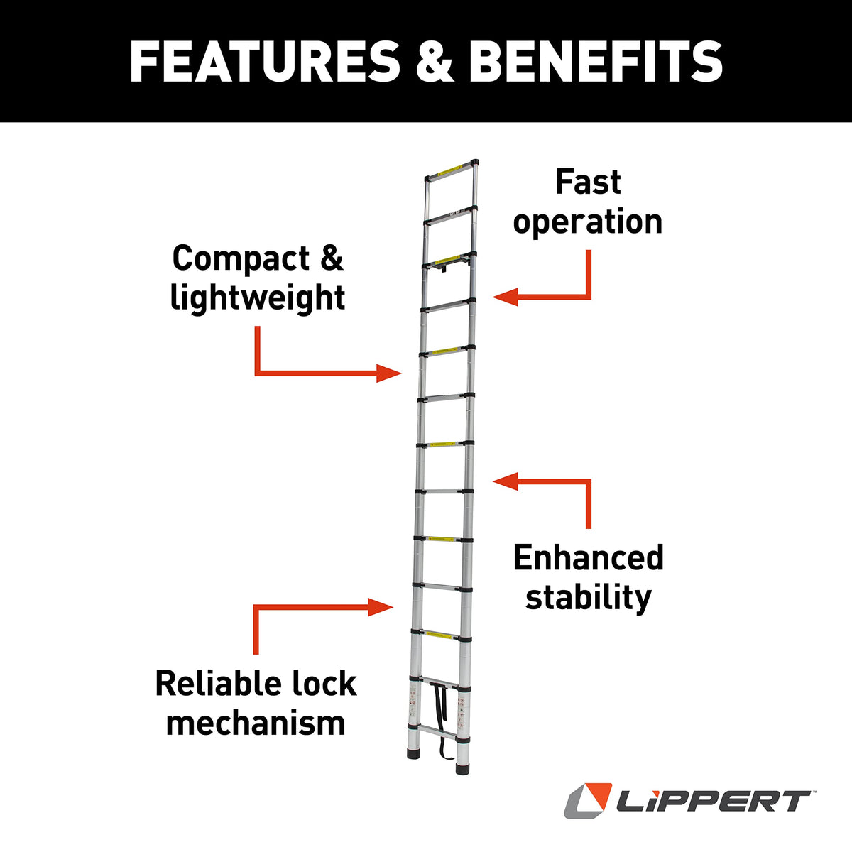 Lippert close-up of ladder seated in receiver showing secure attachment benefit