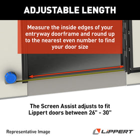 Lippert Screen Assist connected to lever-style handle demonstrating integrated unlatch