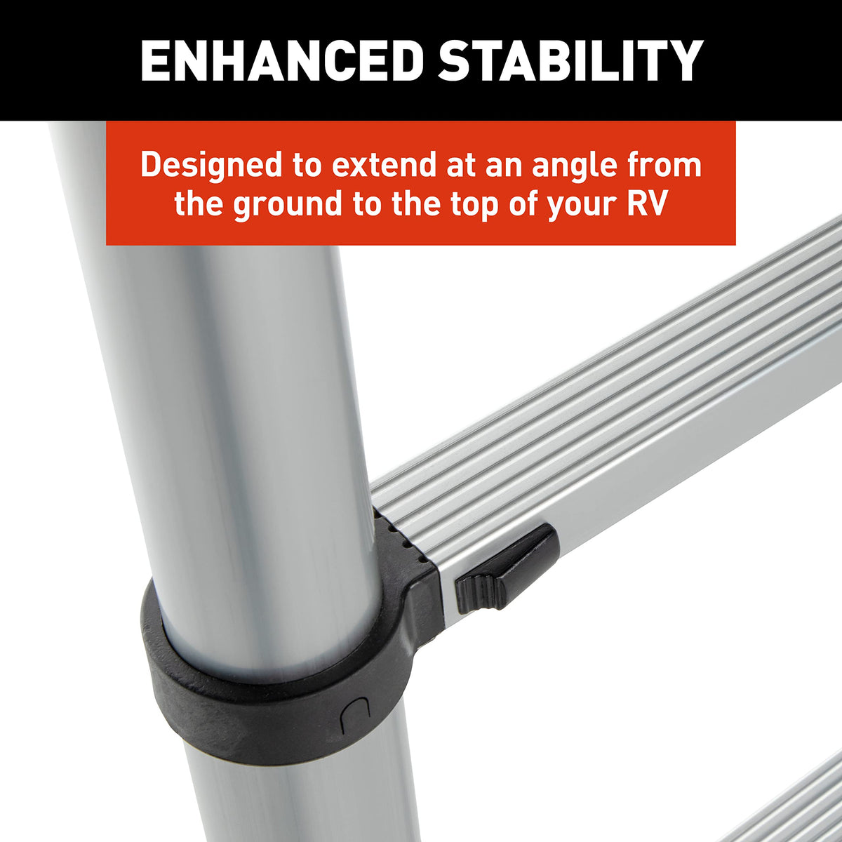 Lippert ladder next to person demonstrating lightweight portability and scale